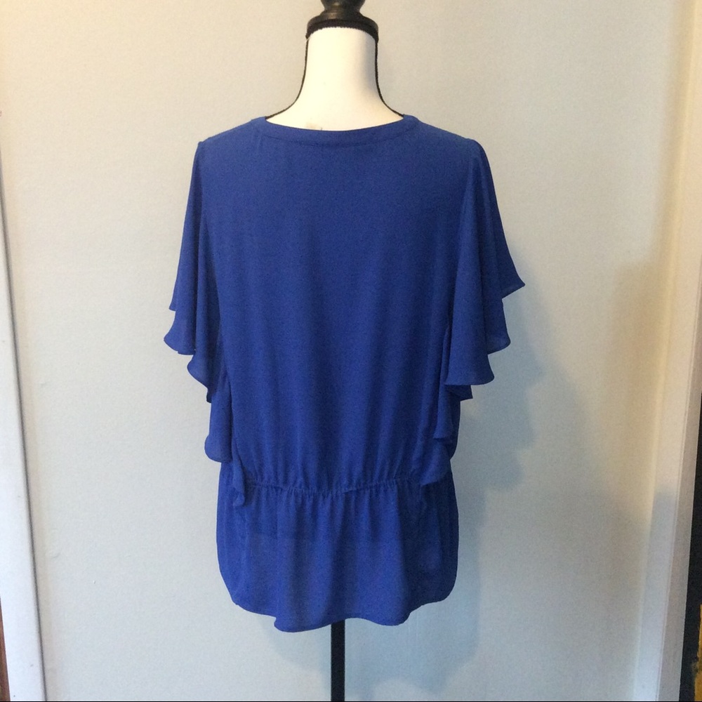 Chico’s Blue Ruffle Blouse Size 2 - Picture 2 of 4